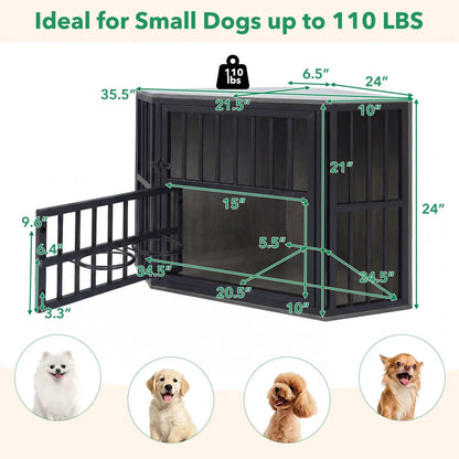 Wooden Dog Crate End Table with Adjustable Bowl