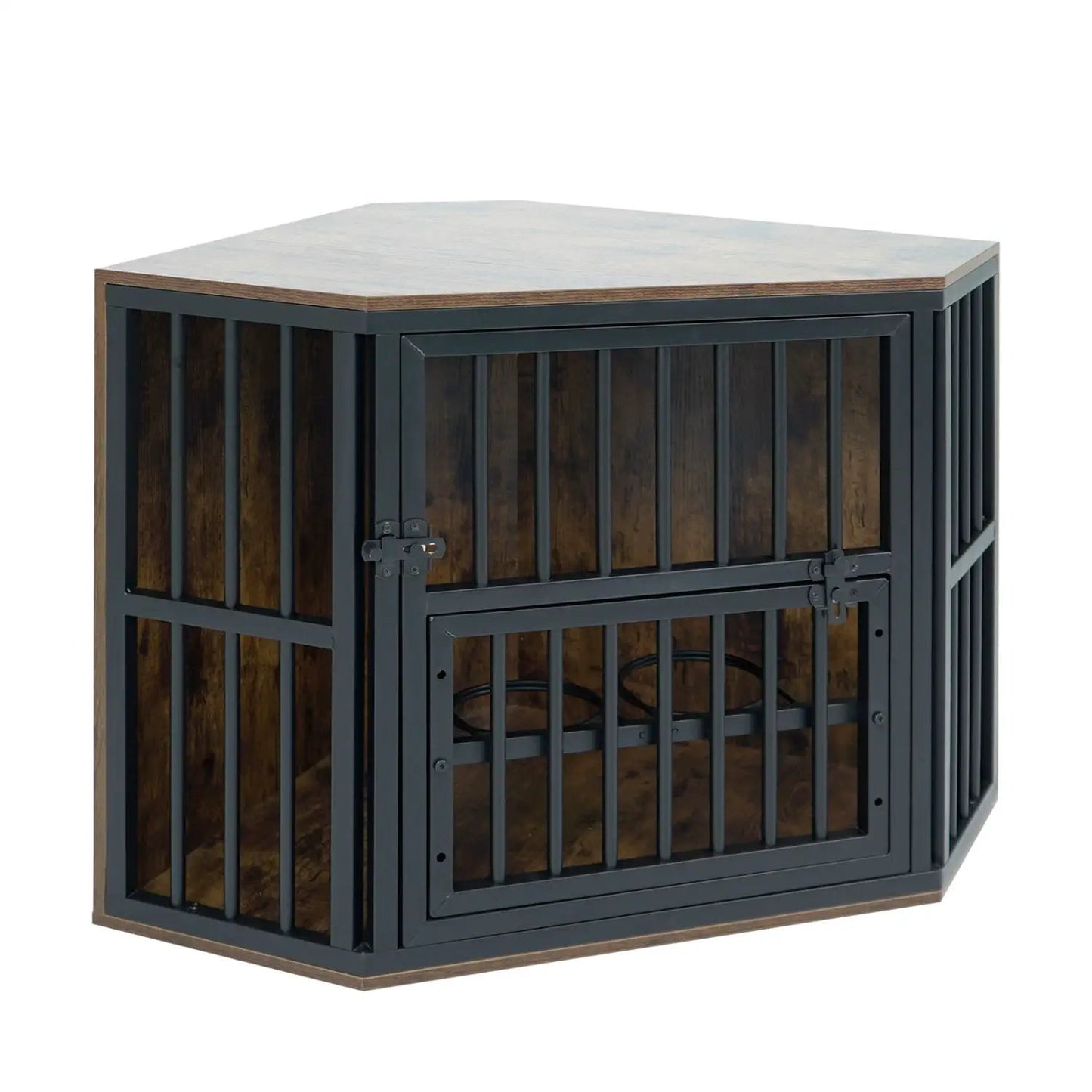 Wooden Dog Crate End Table with Adjustable Bowl