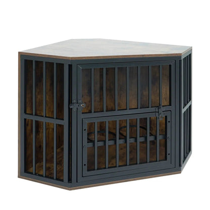 Wooden Dog Crate End Table with Adjustable Bowl