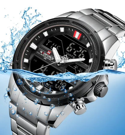 Mens Waterproof Analog Digital Watch Stainless