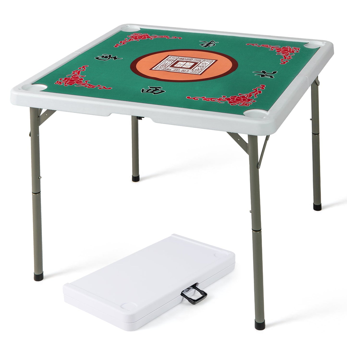 35 Inch 4 Player Game Card Folding Mahjong Table with Cup Holders-Blue