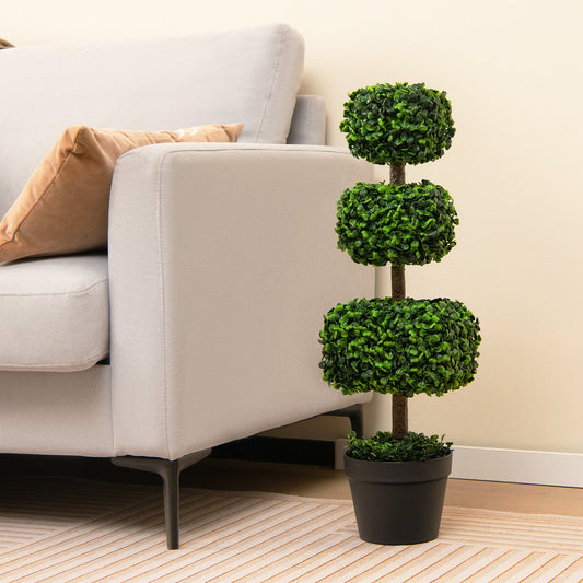 35 Inch Artificial Boxwood Topiary Ball Tree with Cement-filled Pot-Green - Tampa Home & Garden Store