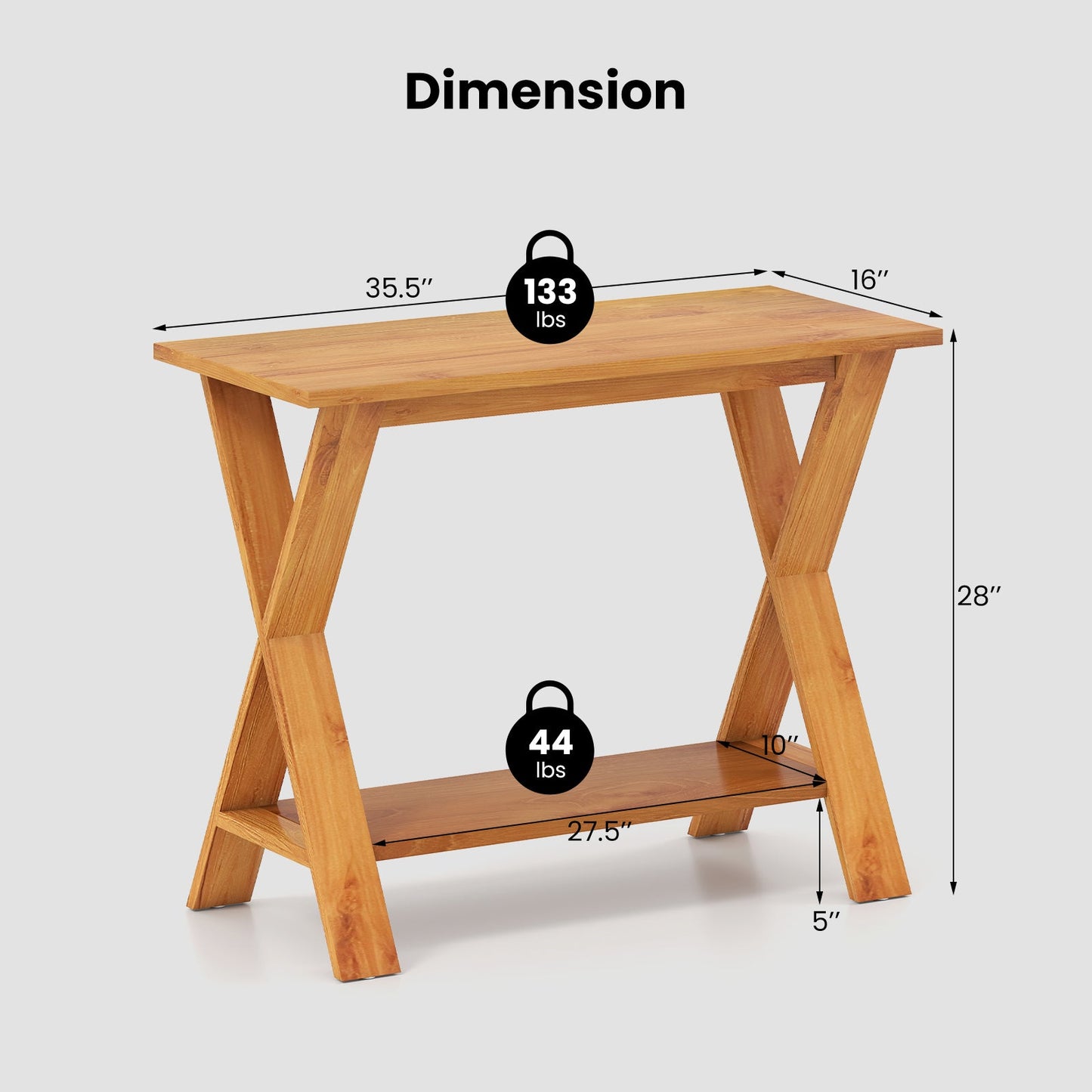 35 Inch Solid Teak Wood Console Table with Storage Shelf