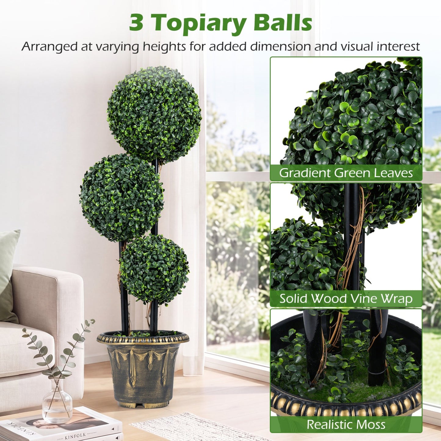 29 Inches Boxwood Topiary Tree with Triple Balls
