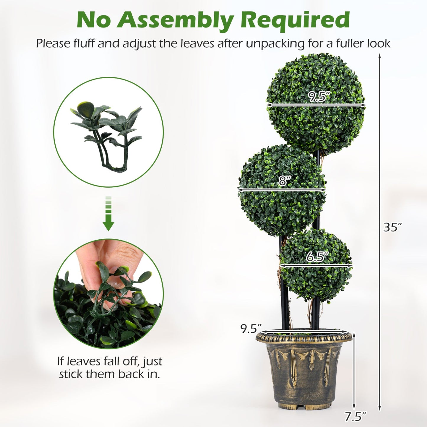 29 Inches Boxwood Topiary Tree with Triple Balls