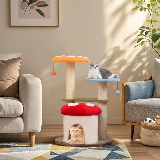 35 Inch Tall Cat Tower with Sisal Scratching Posts Cat Condo and Padded Platforms-Multicolor - Tampa Home & Garden Store