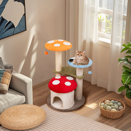35 Inch Tall Cat Tower with Sisal Scratching Posts Cat Condo and Padded Platforms-Multicolor - Tampa Home & Garden Store