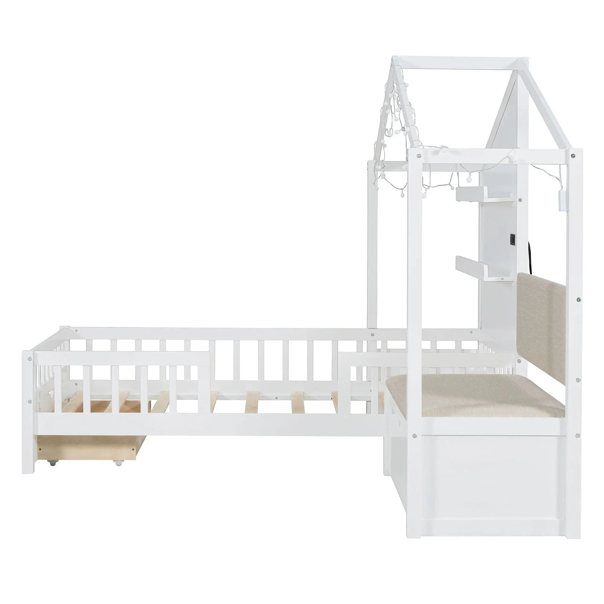 White house-style storage bed with built-in shelves and two drawers on Tampa Home & Garden Store