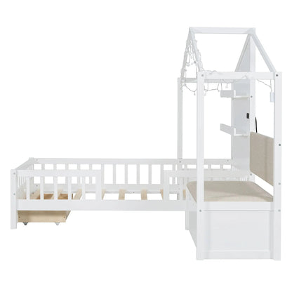 White house-style storage bed with built-in shelves and two drawers on Tampa Home & Garden Store