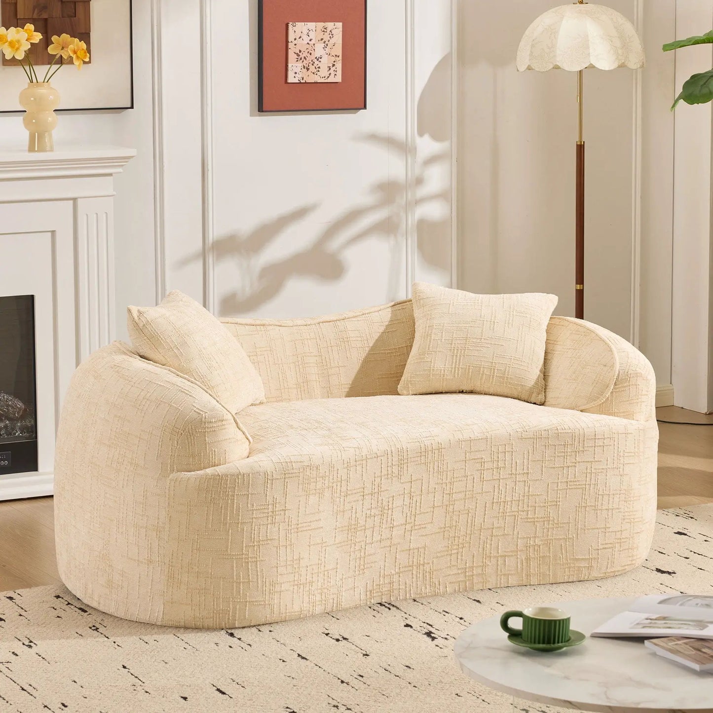 Curved 2 Person Sofa with Armrests and Pillows