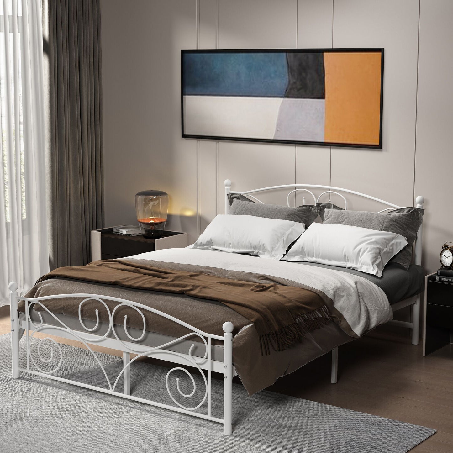 Queen size metal bed frame with headboard and footboard in white by HouseOfZazla on Tampa Home & Garden Store