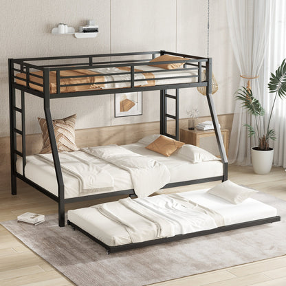 Twin over full metal bunk bed in black with ladder for space-saving sleep solutions on Tampa Home & Garden Store