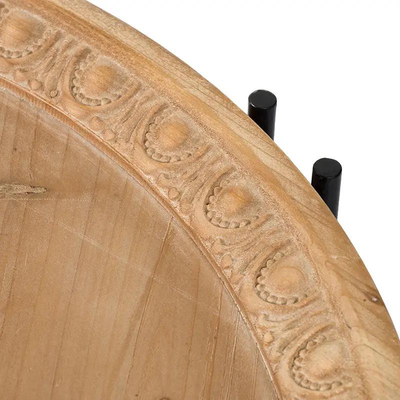 Farmhouse Round Wood Coffee Table with Metal Legs