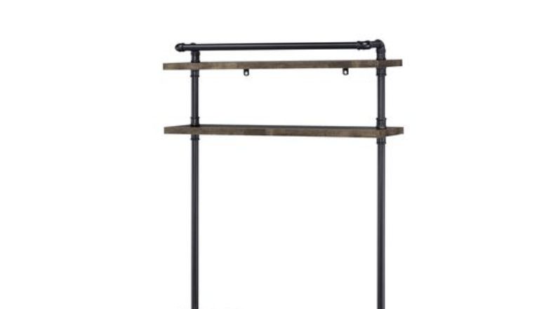 Ensata Rustic Writing Desk with black iron frame and 2 oak shelves, industrial style on Tampa Home & Garden Store