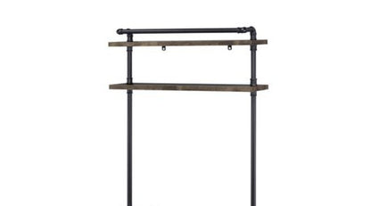 Ensata Rustic Writing Desk with black iron frame and 2 oak shelves, industrial style on Tampa Home & Garden Store
