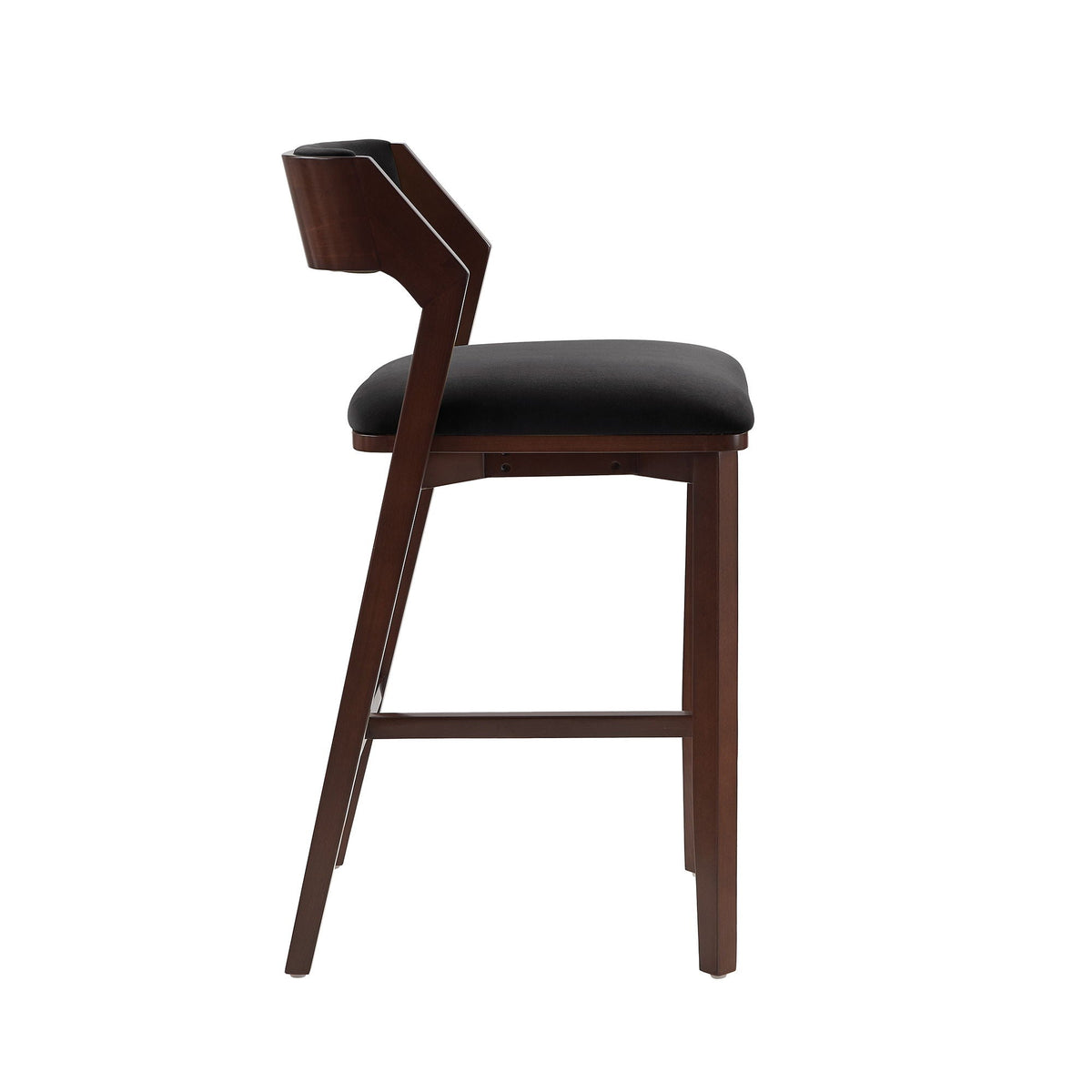 Bar height backrest barstool in dark brown wood with black upholstered seat HouseOfZazla on Tampa Home & Garden Store