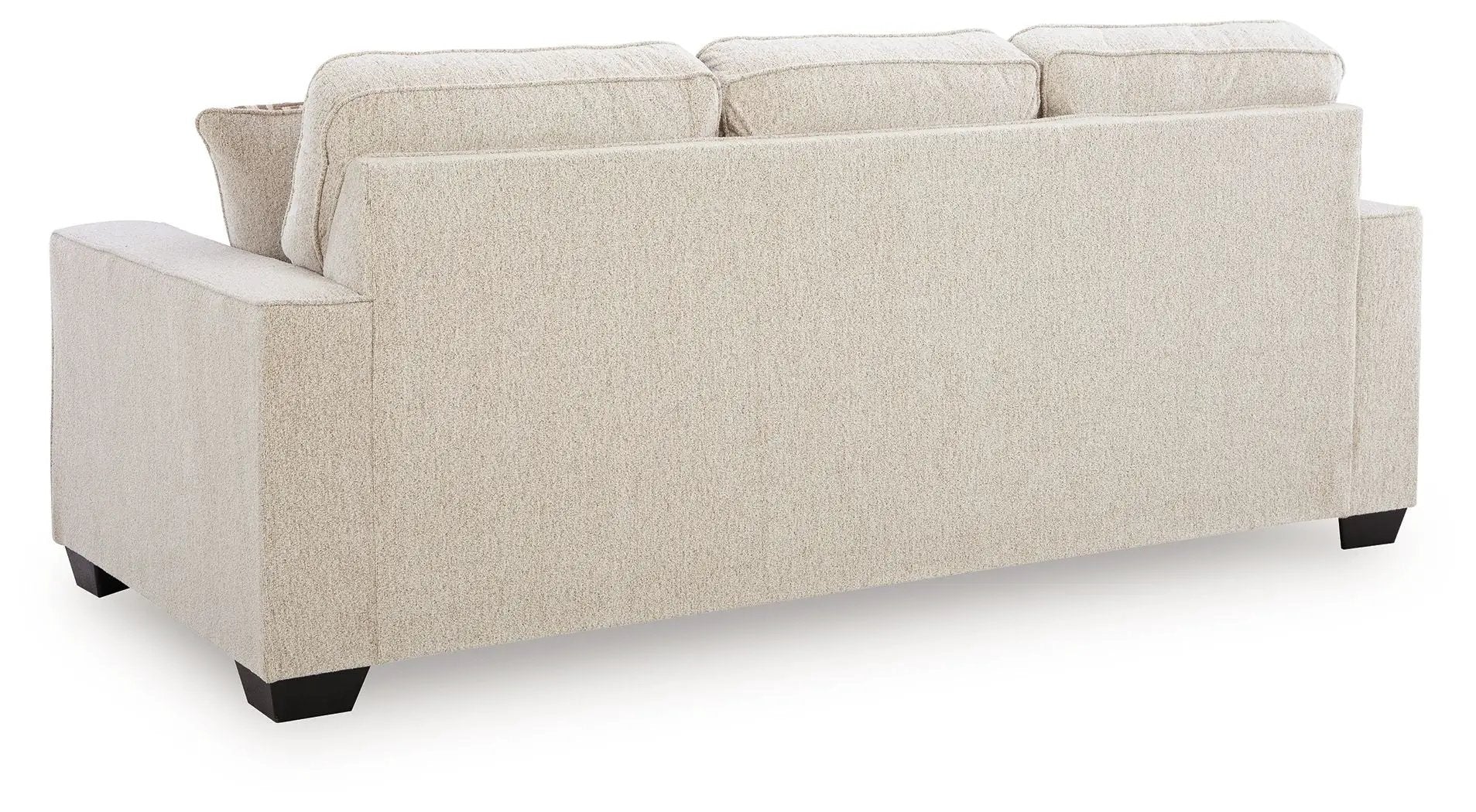 Larimer stationary sofa in beige textured fabric with 3 back cushions and black block feet on Tampa Home & Garden Store