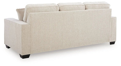 Larimer stationary sofa in beige textured fabric with 3 back cushions and black block feet on Tampa Home & Garden Store