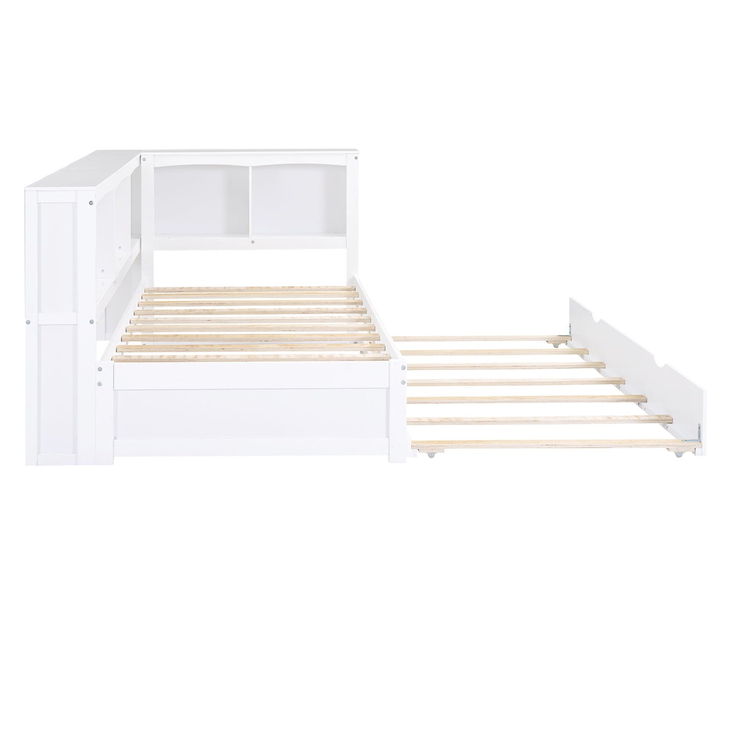 Daybed with trundle and storage cabinets in white; USB ports; slatted bed base, HouseOfZazla on Tampa Home & Garden Store