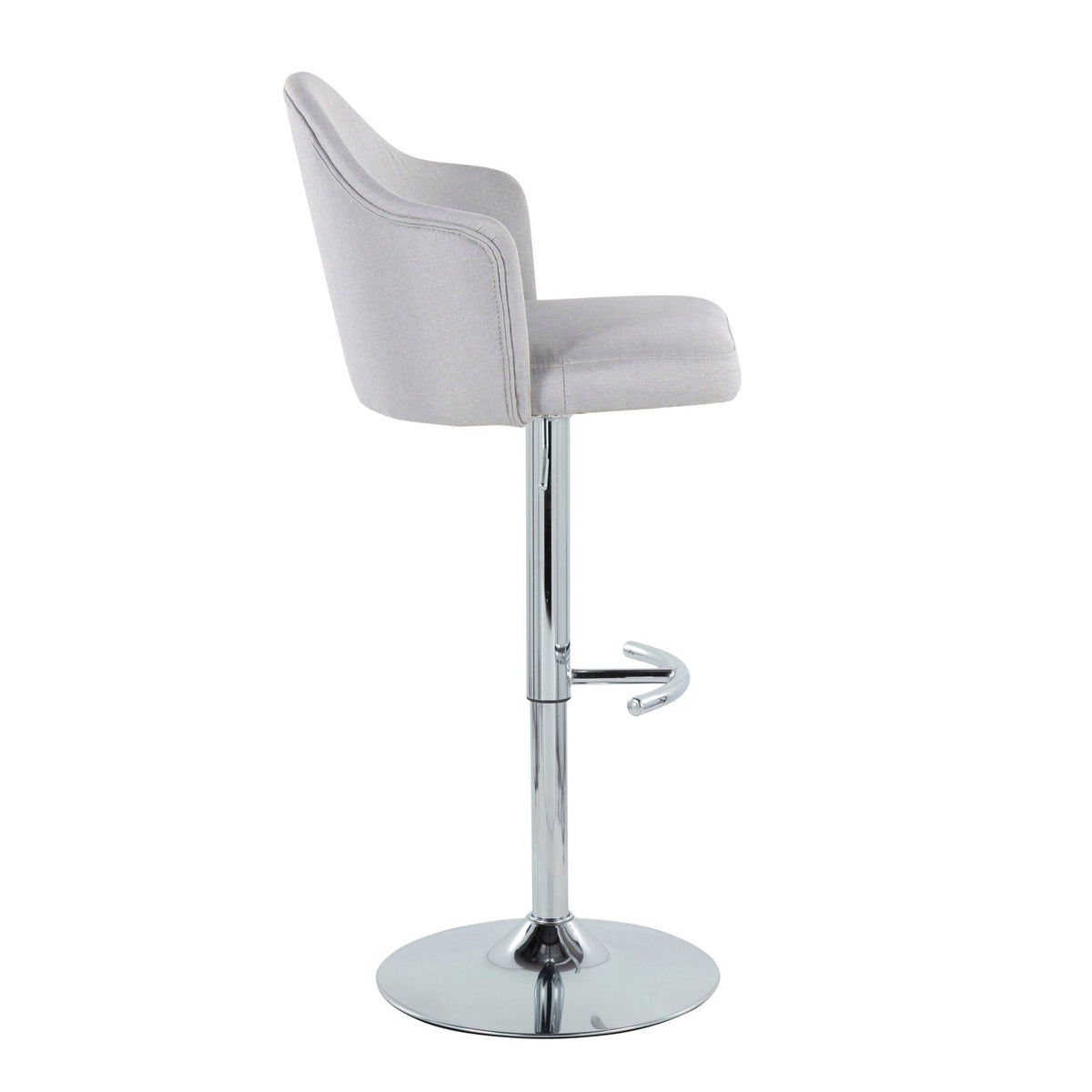 Contemporary adjustable barstool set with swivel, grey fabric, chrome pedestal base on Tampa Home & Garden Store