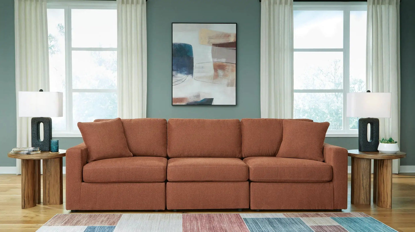 Modmax Sectional Spice rust-orange stationary sofa with wood end tables on Tampa Home & Garden Store