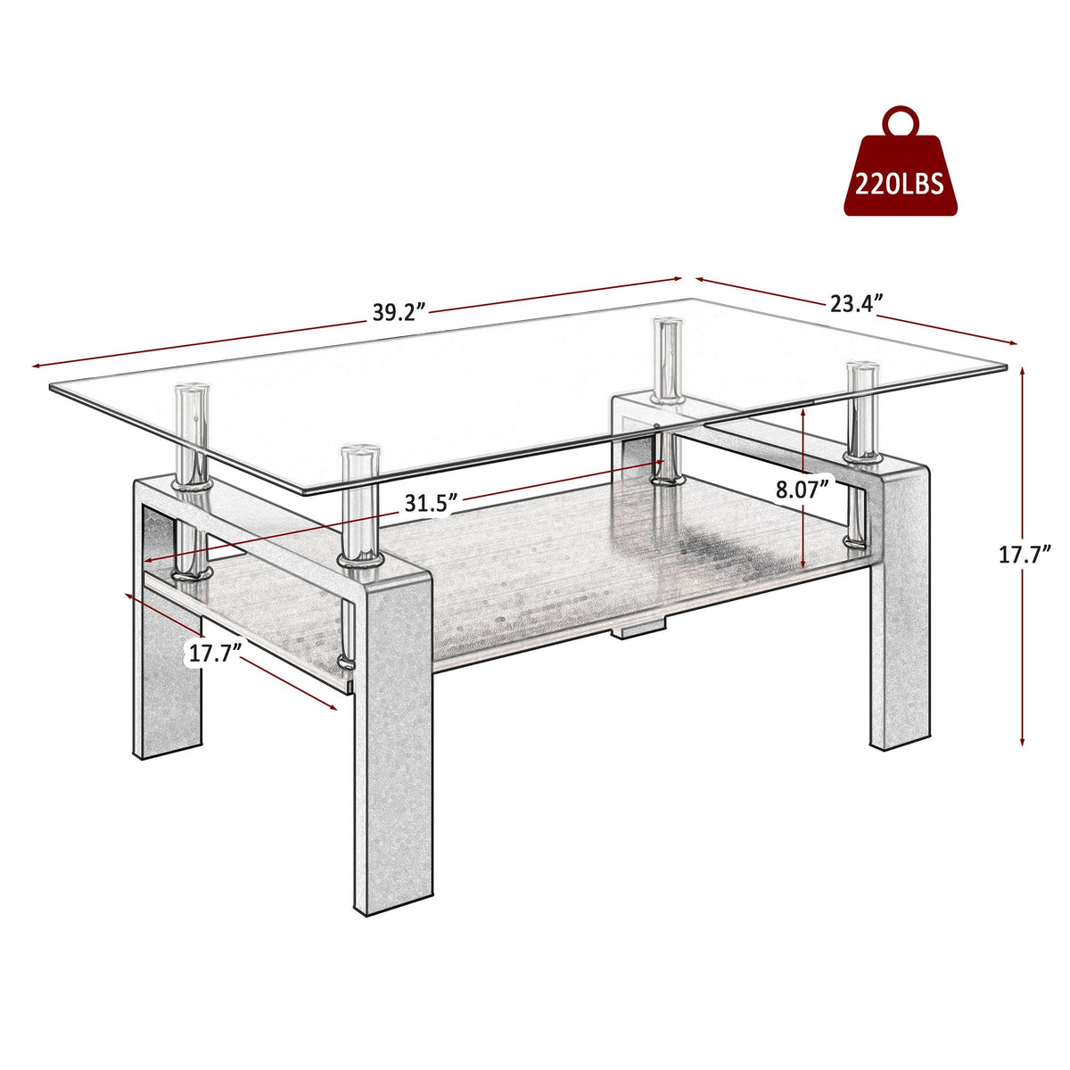 Modern rectangular coffee table by HouseOfZazla with tempered glass top and metal frame on Tampa Home & Garden Store