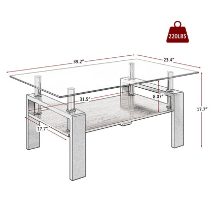 Modern rectangular coffee table by HouseOfZazla with tempered glass top and metal frame on Tampa Home & Garden Store