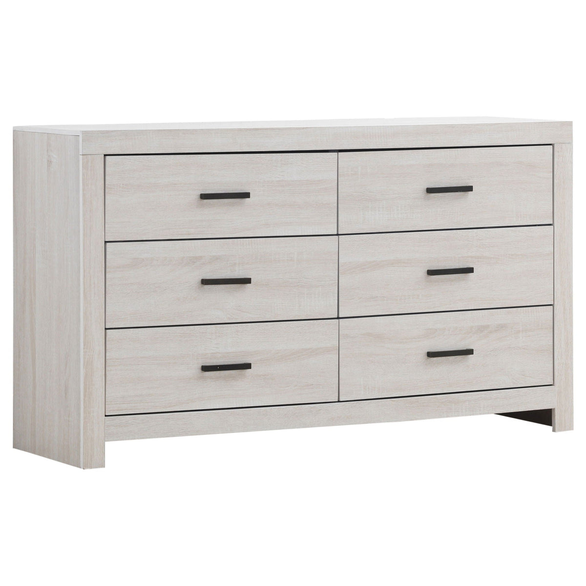 Geary dresser in light gray oak finish with black bar pulls on Tampa Home & Garden Store