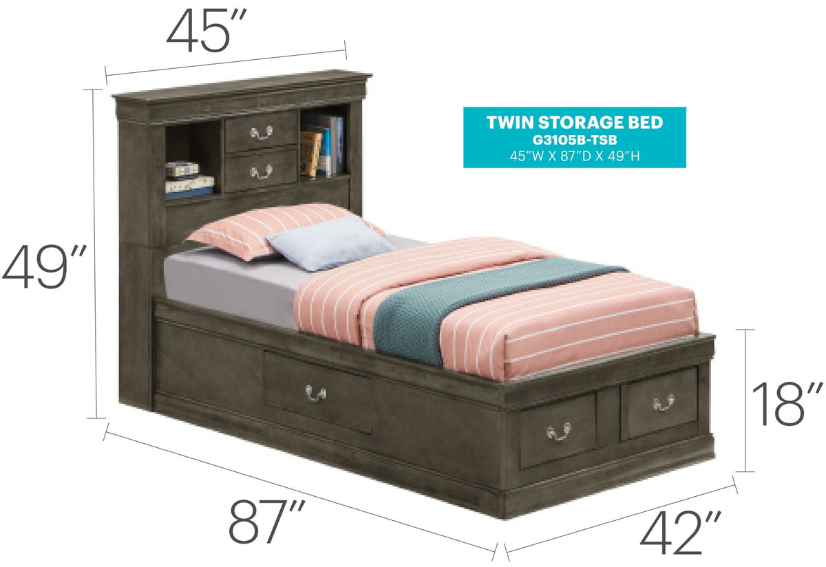 Traditional bookcase storage bed by HouseOfZazla in dark wood with headboard cubbies twin on Tampa Home & Garden Store
