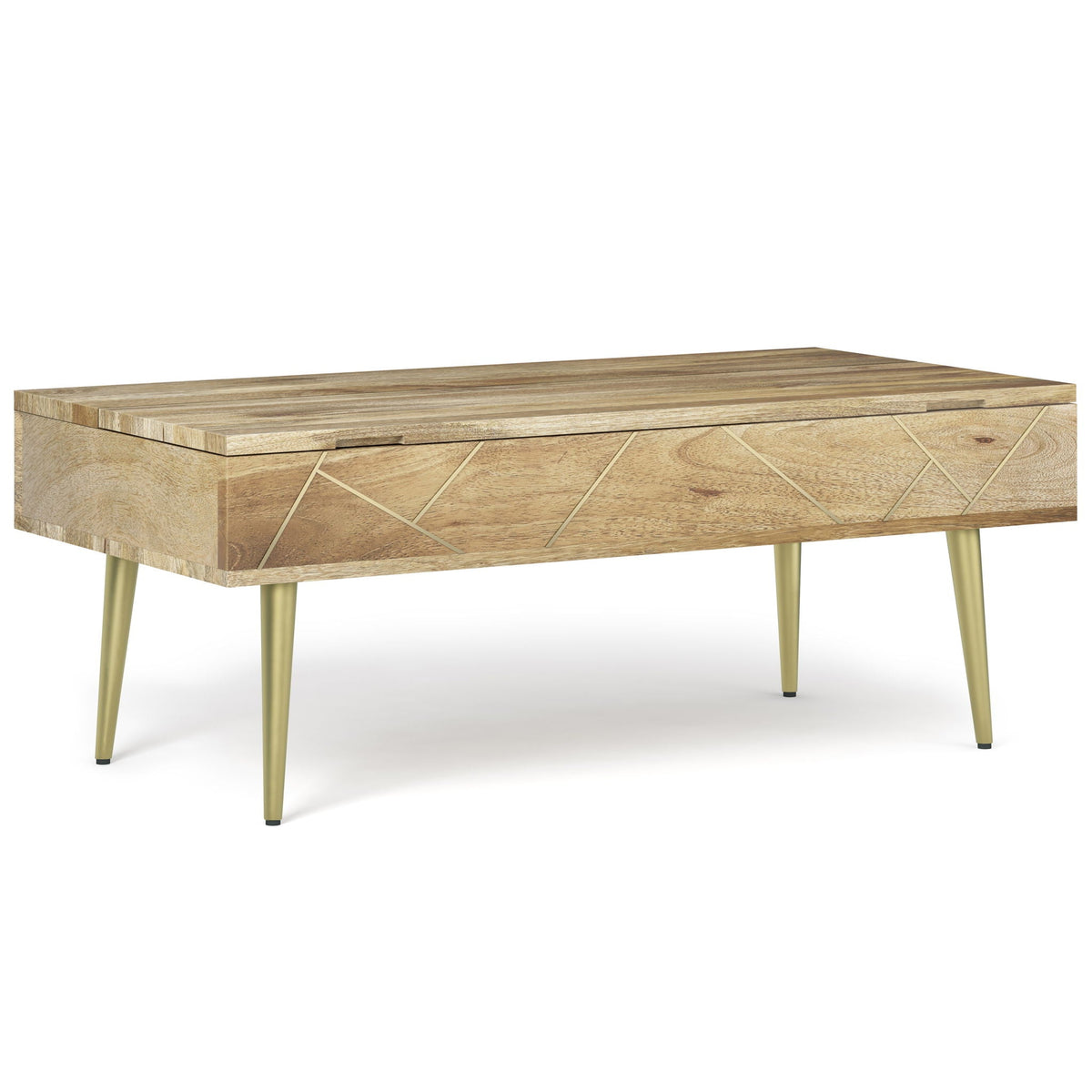 Lift Top Coffee Table with storage by HouseOfZazla in light oak, geometric panel, gold legs on Tampa Home & Garden Store