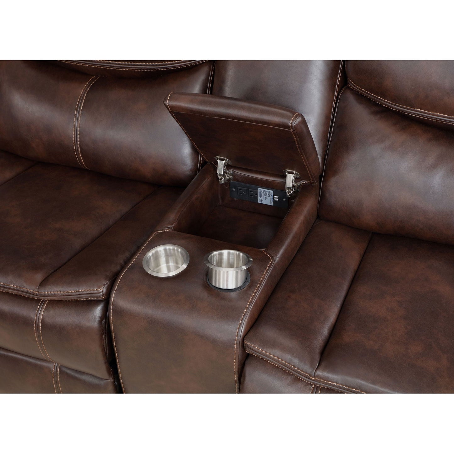 Mclean power reclining sectional sofa with storage console, dark brown leather, cup holders on Tampa Home & Garden Store