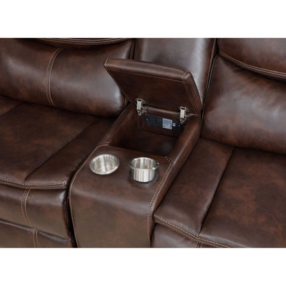 Mclean power reclining sectional sofa with storage console, dark brown leather, cup holders on Tampa Home & Garden Store