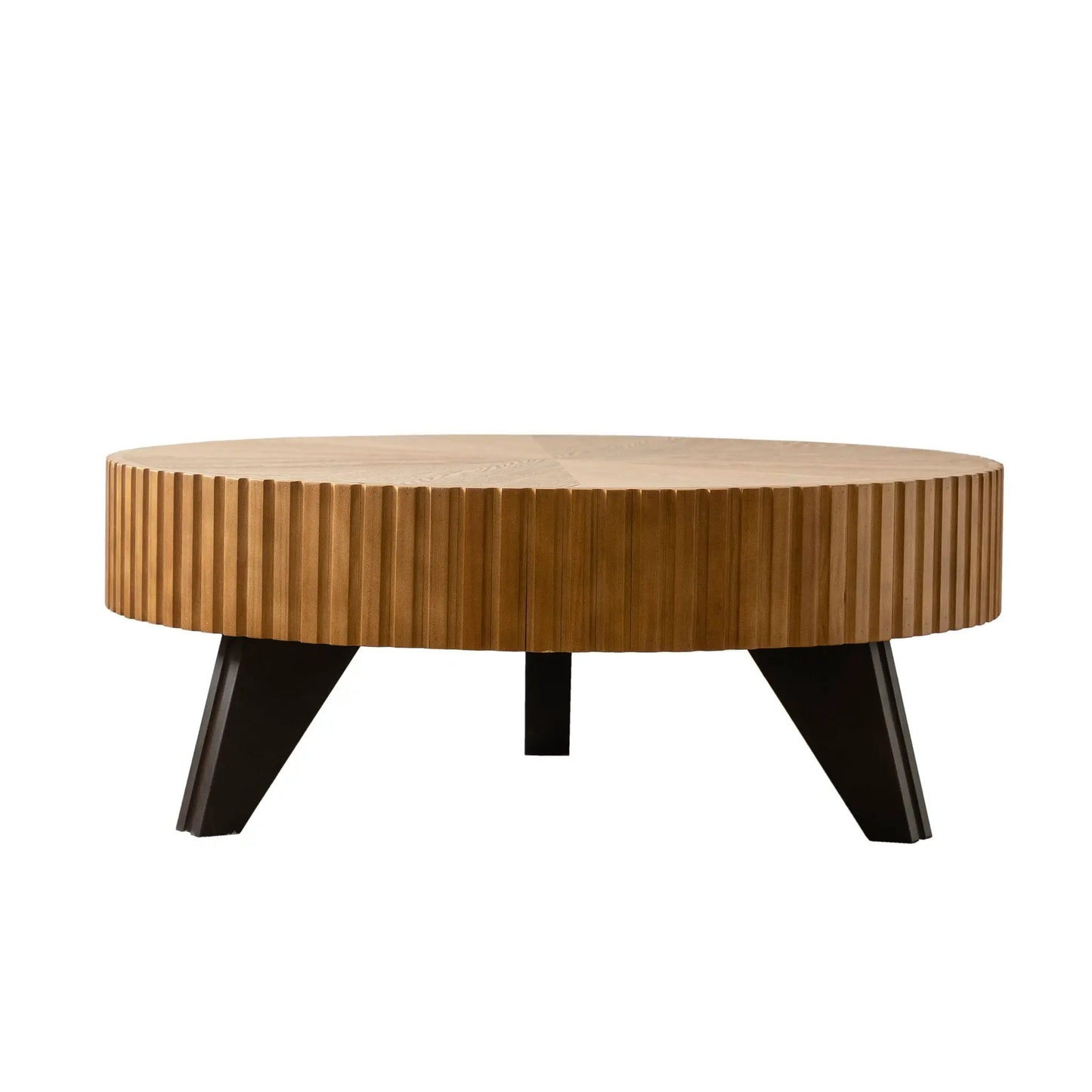 Round Retro Coffee Table with Solid Wood Legs