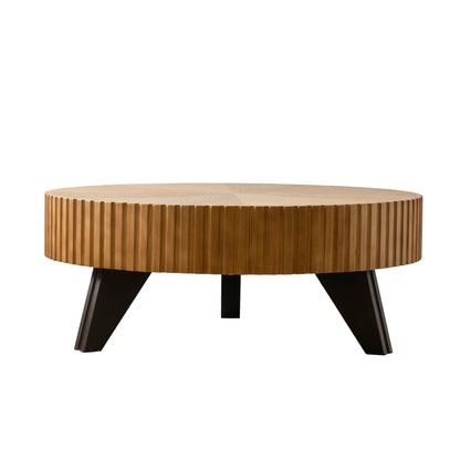Round Retro Coffee Table with Solid Wood Legs