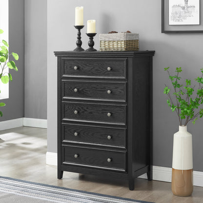 Modern 5-Drawer Black Dresser by HouseOfZazla for living room storage in dark wood on Tampa Home & Garden Store