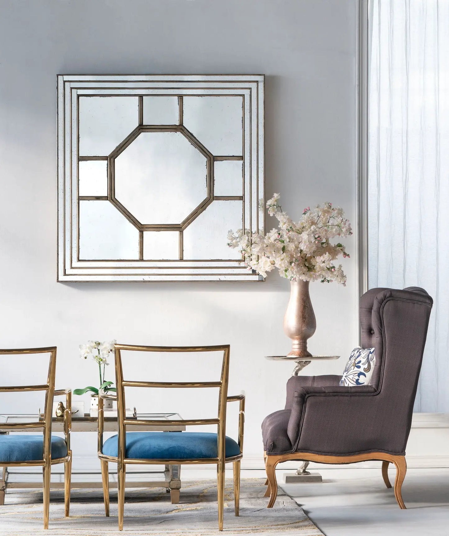 Antique style square wall mirror with silver mirrored frame by Unique Piece Furniture on Tampa Home & Garden Store