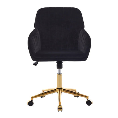 Adjustable ergonomic swivel office chair in black velvet with gold base and wheels on Tampa Home & Garden Store