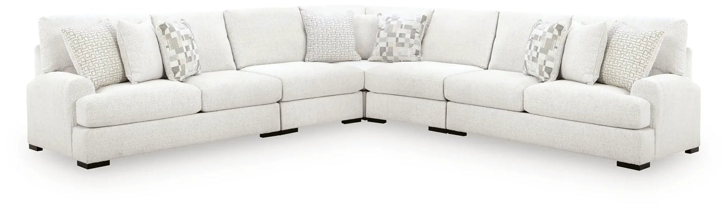 Misty-Lakes - Sectional beige fabric, L-shaped stationary sofa with decorative pillows on Tampa Home & Garden Store