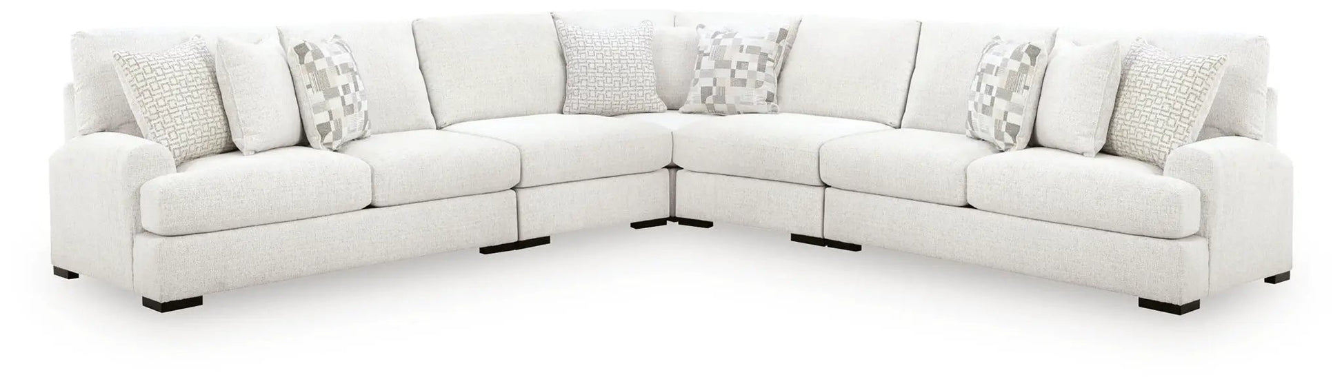 Misty-Lakes - Sectional beige fabric, L-shaped stationary sofa with decorative pillows on Tampa Home & Garden Store