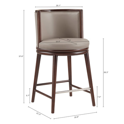Evalyn counter stool by HouseOfZazla, dark wood with beige leather seat and back on Tampa Home & Garden Store
