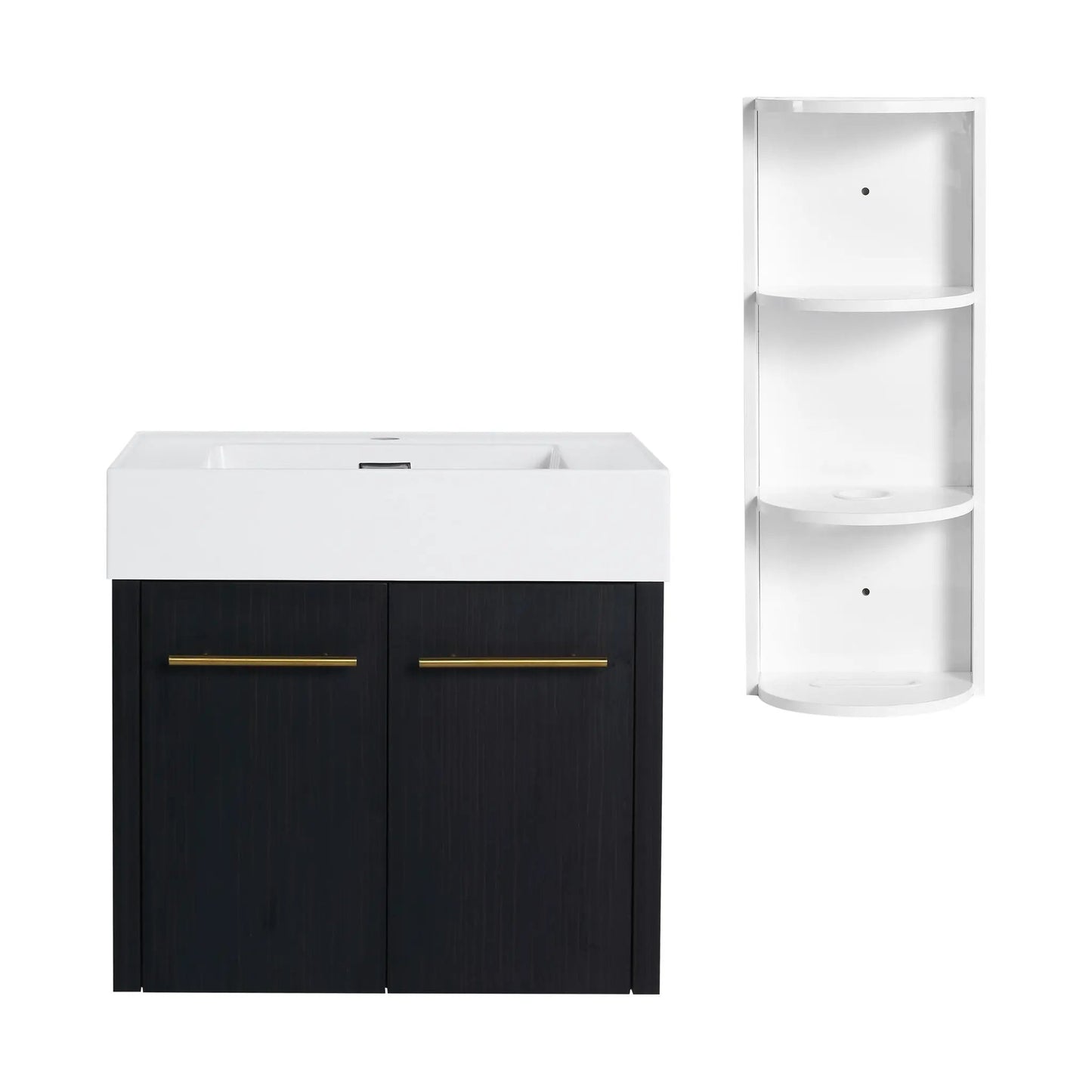 Modern Wall Mounted Vanity Resin Sink and Rack
