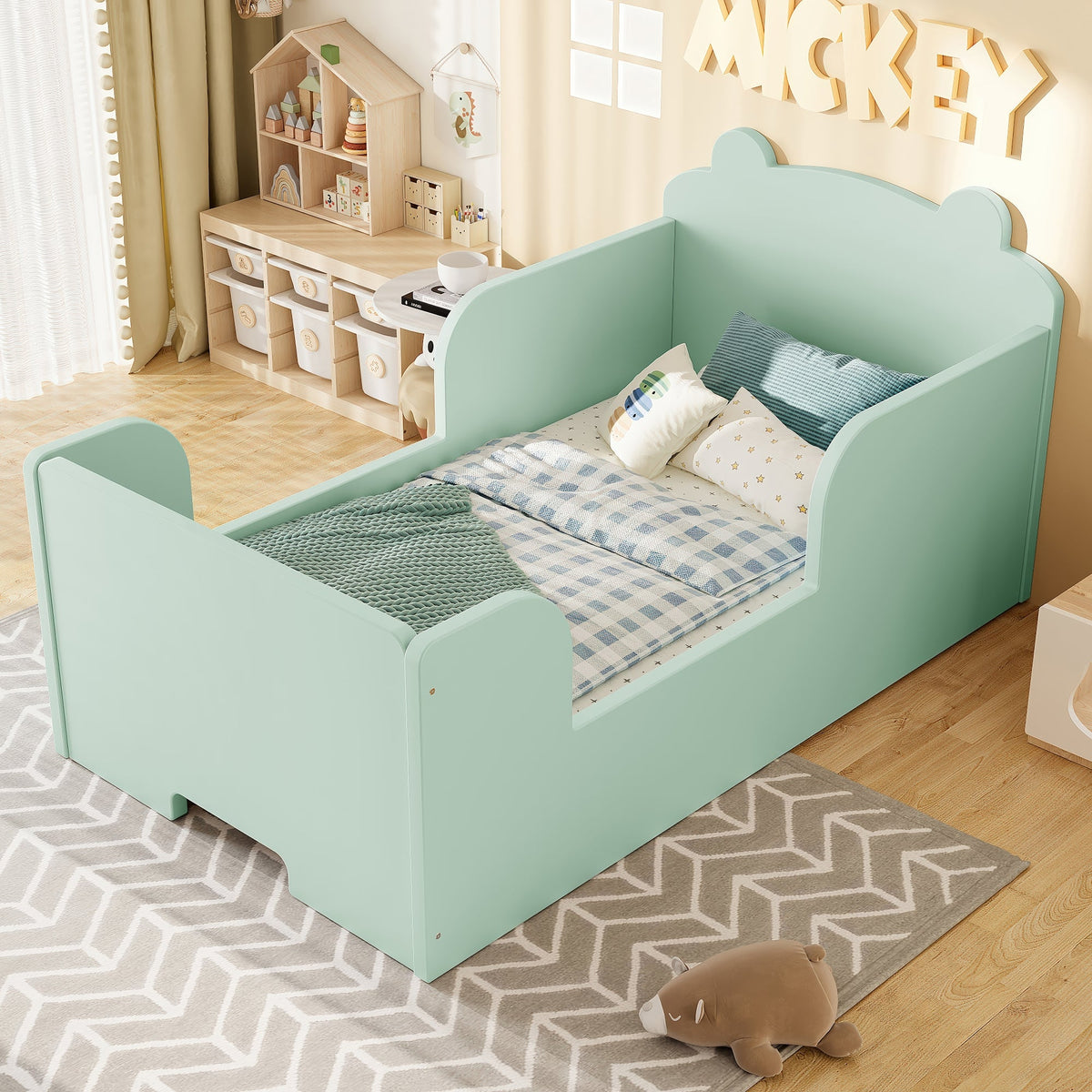 Two mint-green bear-shaped toddler floor bed frames by HouseOfZazla on Tampa Home & Garden Store
