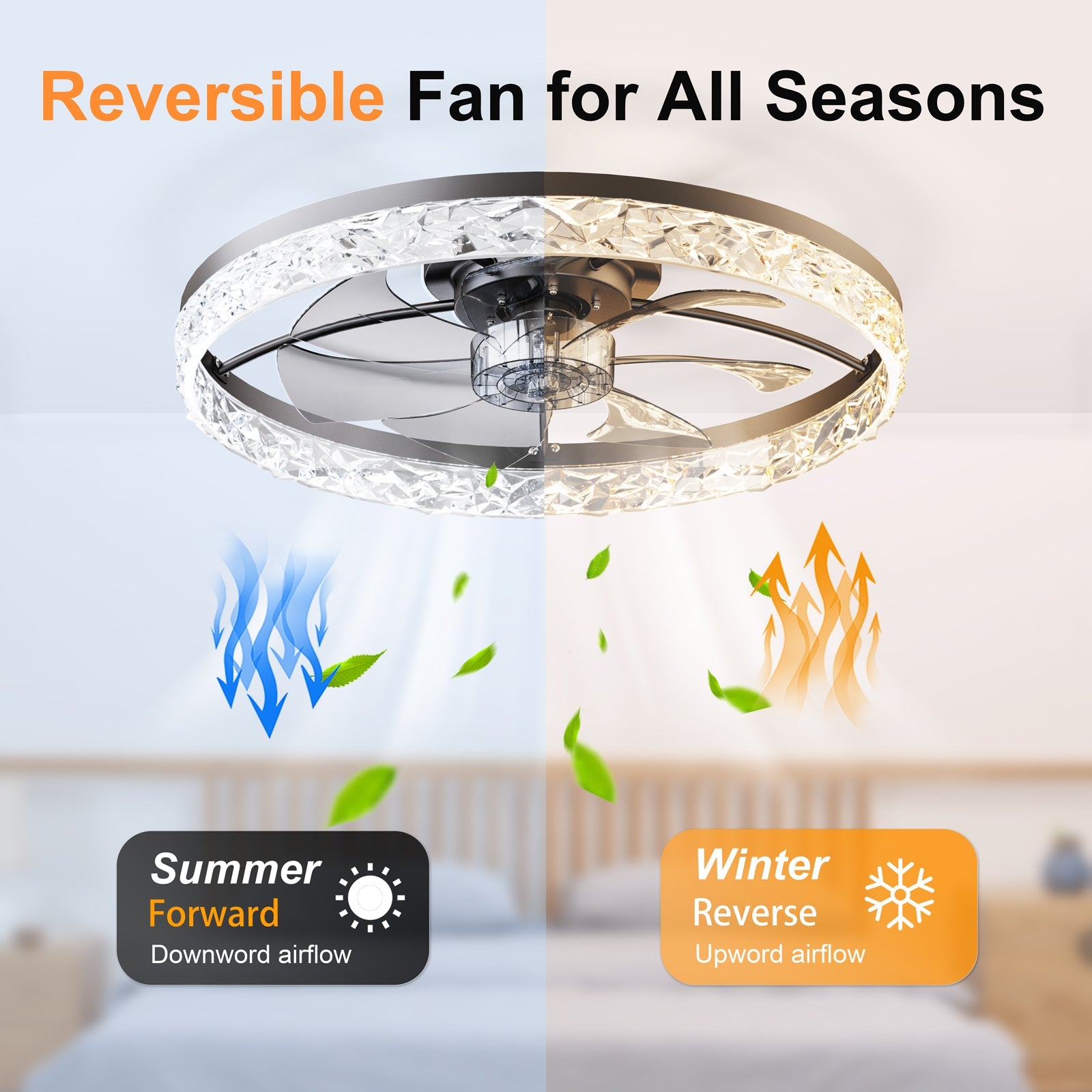 23.6-inch ceiling fan with crystal ring and lights by HouseOfZazla, remote and app control on Tampa Home & Garden Store