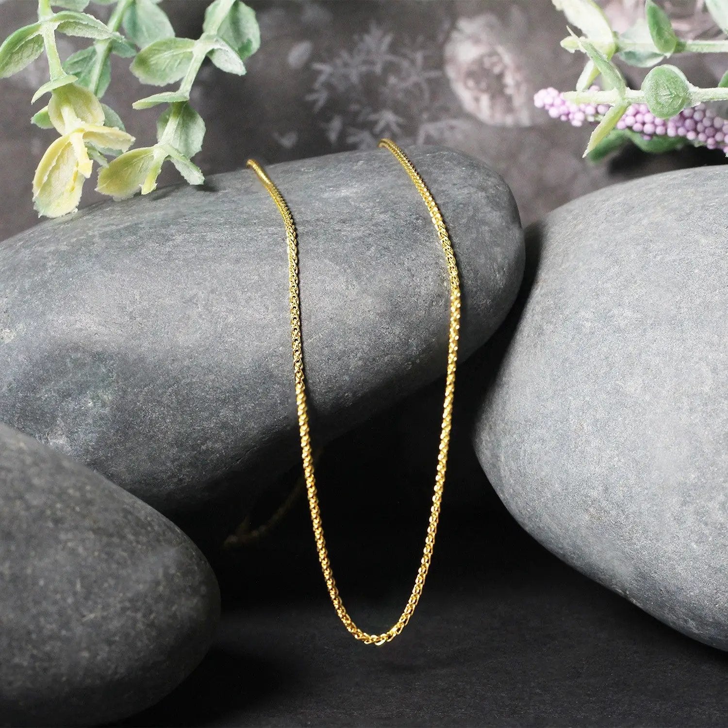 14k yellow gold diamond-cut round wheat chain necklace 1.1mm on Tampa Home & Garden Store