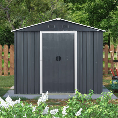 8 Ft Metal Shed With a Window and Sliding Doors