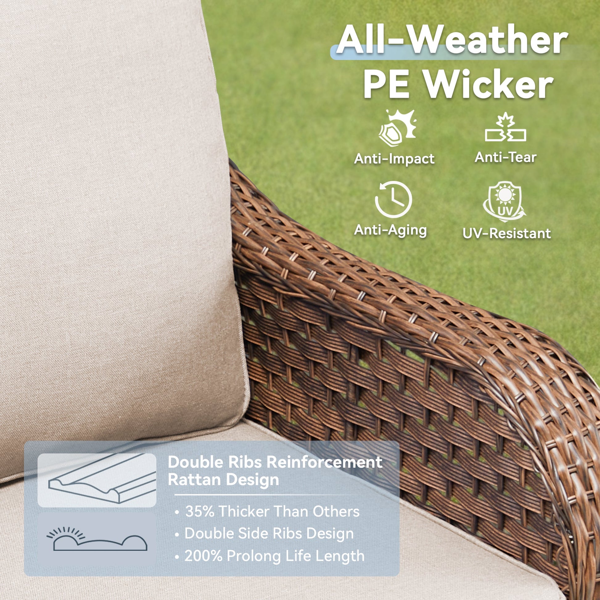 3-Piece outdoor furniture set by HouseOfZazla with all-weather PE wicker and beige cushions on Tampa Home & Garden Store