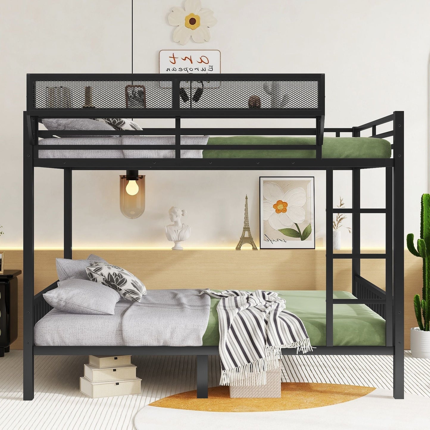 Queen Over Queen Bunk Bed Ladder and Storage