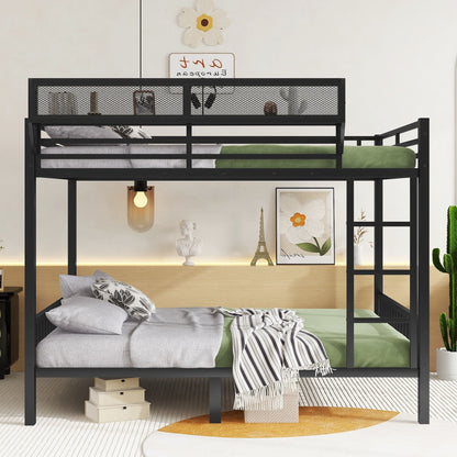 Queen Over Queen bunk bed in black metal with ladder and storage shelf by HouseOfZazla on Tampa Home & Garden Store