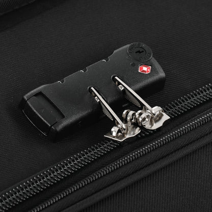 Black softside luggage close-up with TSA lock and metal zipper, HouseOfZazla on Tampa Home & Garden Store