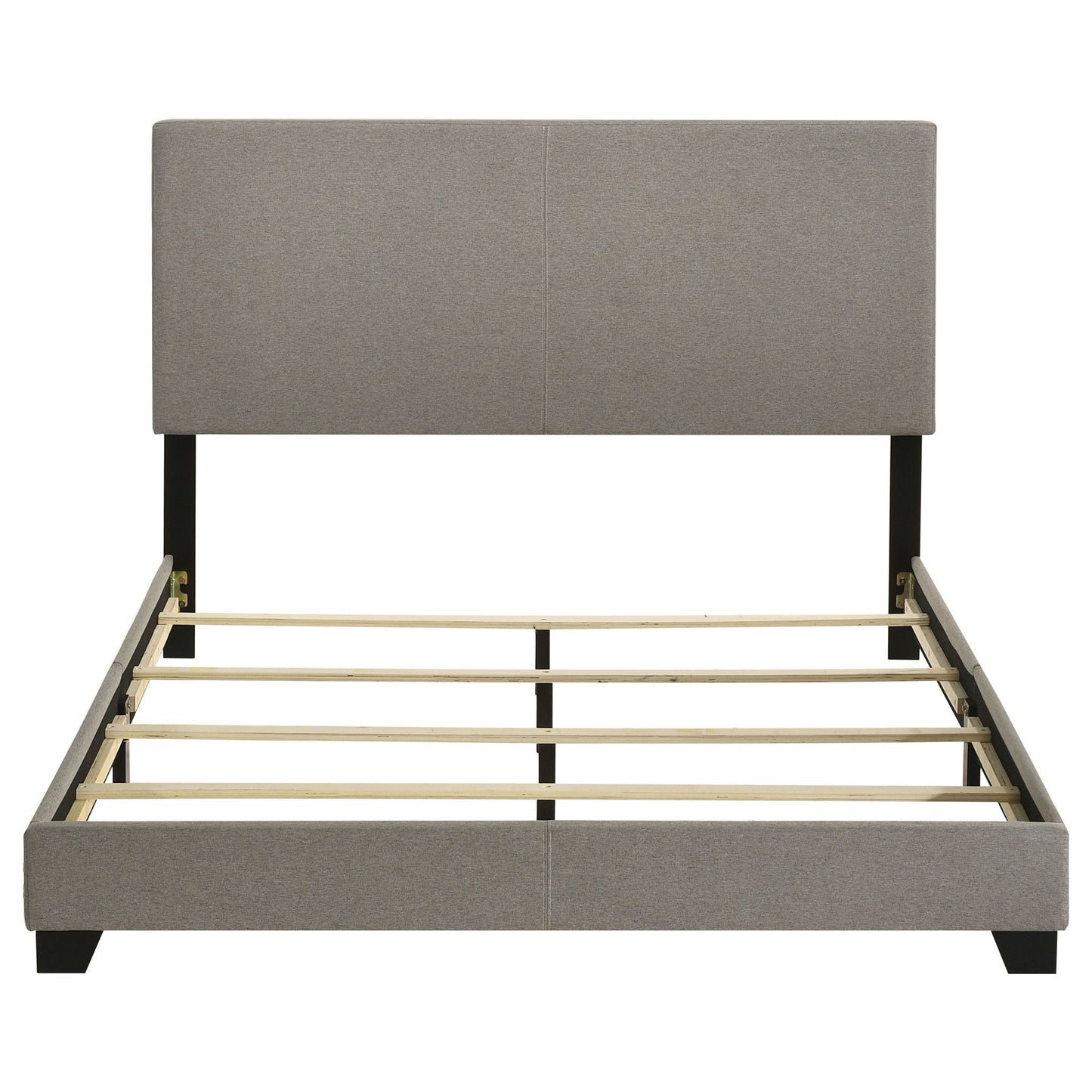 Efram panel bed upholstered in gray fabric with black legs, platform bed frame by HouseOfZazla on Tampa Home & Garden Store